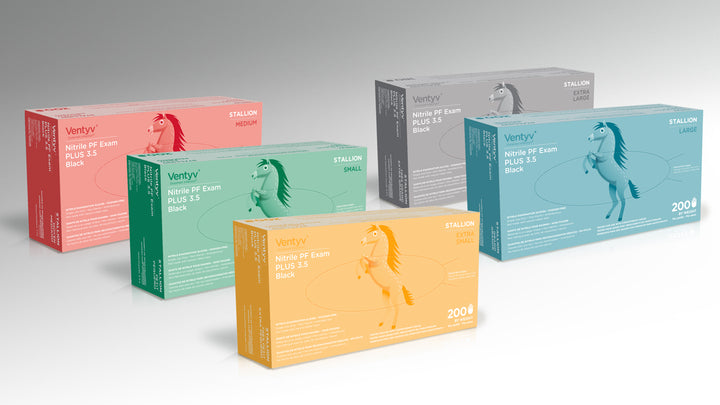 Ventyv Black Stallion Nitrile Powder-Free Plus 3.5 Black Exam Gloves, X-Large, Box of 180