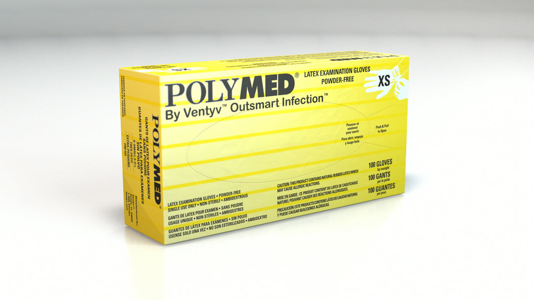 Ventyv Polymed® Latex Exam Gloves, X-Small, Box of 100
