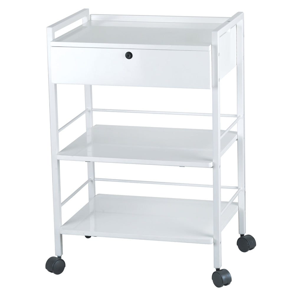 Silverfox Spa Trolley with Metal Frame Two Shelves and Locking Drawer