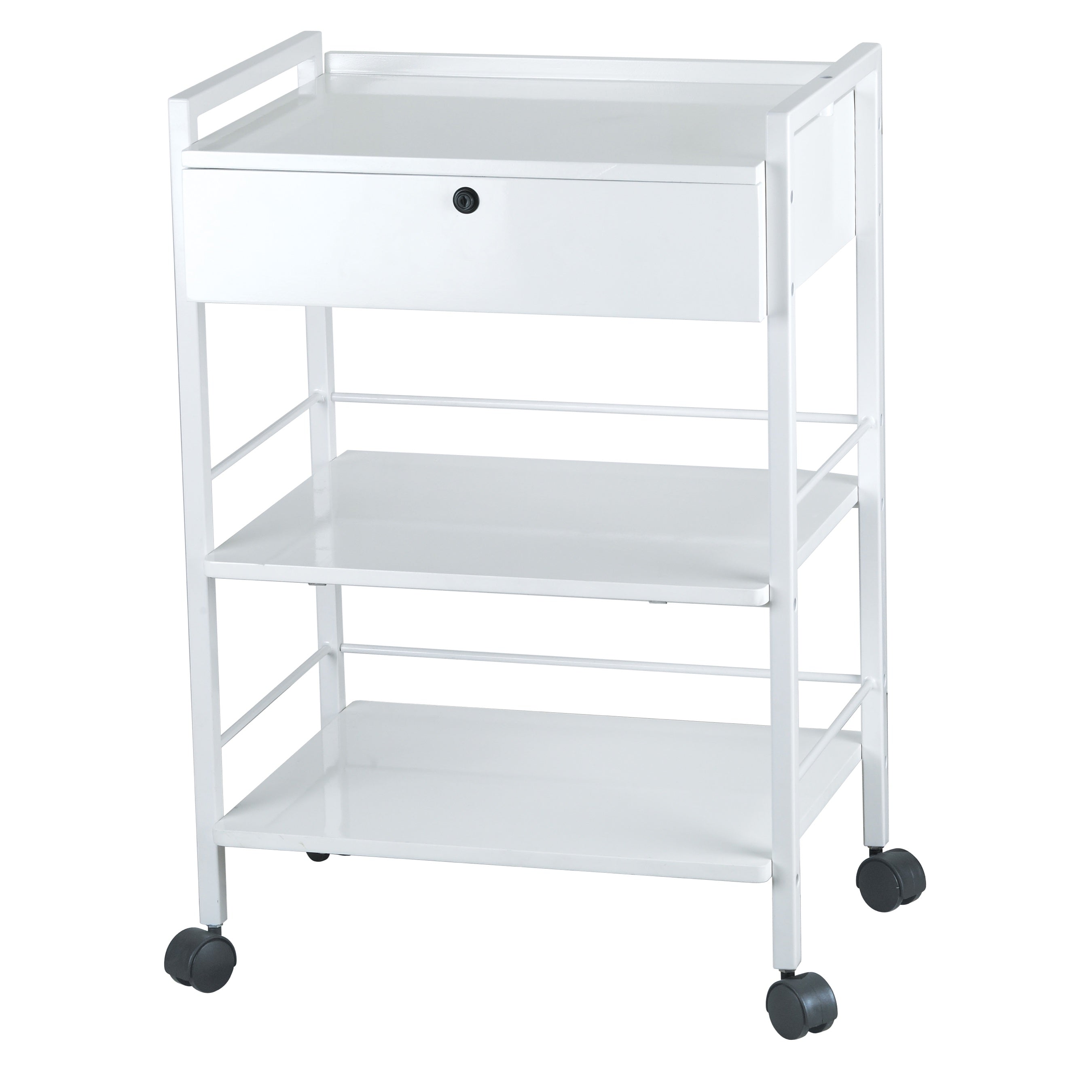 Silverfox Spa Trolley with Metal Frame Two Shelves and Locking Drawer