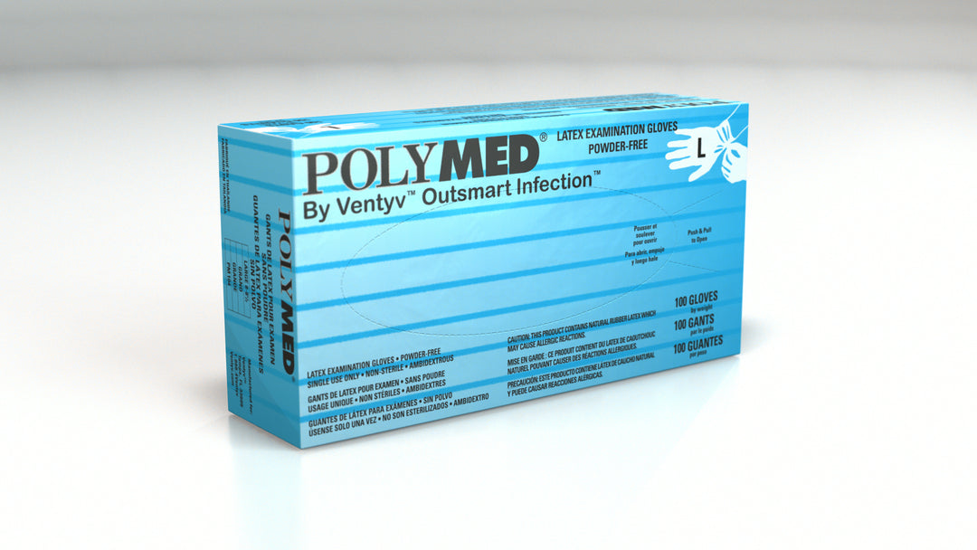 Ventyv Polymed® Latex Exam Gloves, Large, Box of 100