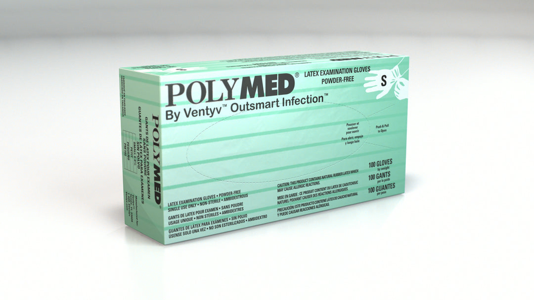 Ventyv Polymed® Latex Exam Gloves, Small, Box of 100