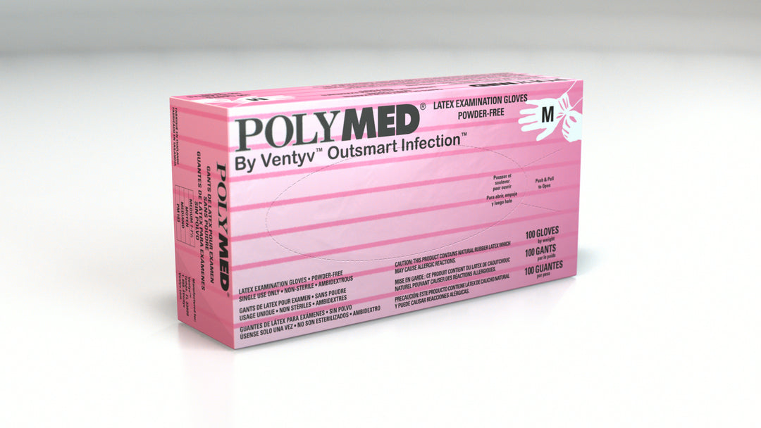 Ventyv Polymed® Latex Exam Gloves, Medium, Box of 100